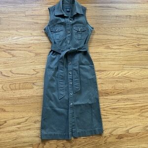 Banana Republic 100% Cotton Distressed Army Green Button-Up Dress